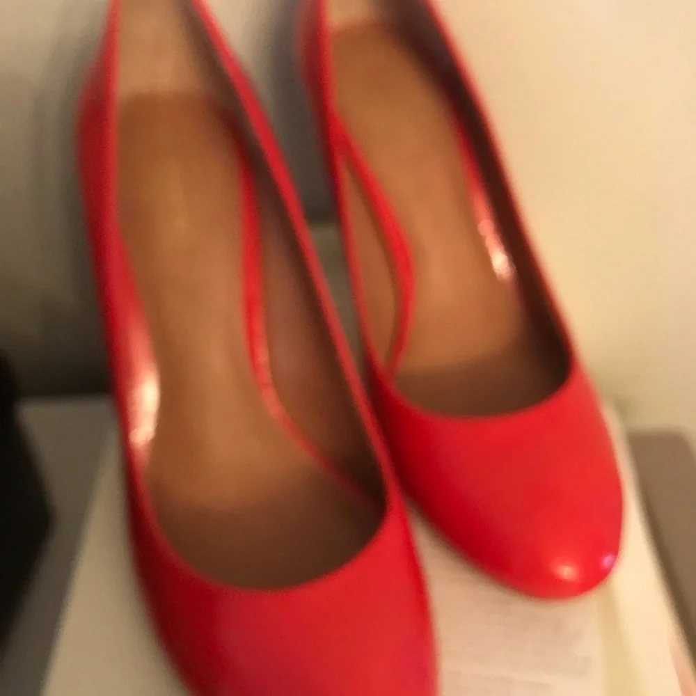 Authentic COACH Pumps heels Orange/Coral patten leather brown block heel 8.5B - Picture 2 of 16